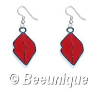 Red Metal Lips Earrings - Click Image to Close